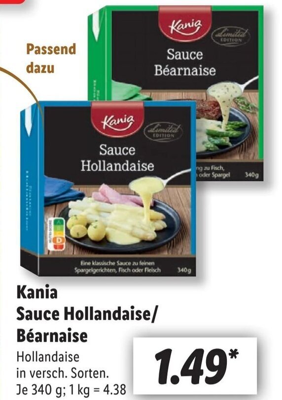 Kania Sauce Hollandaise/Béarnaise 340 g Angebot bei Lidl