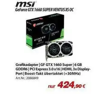 ACom PC Grafikadapter Msi Geforce Gtx 1660 Super Ventus XS Oc Angebot