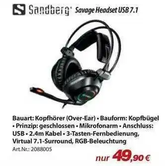 ACom PC Sandberg Savage Headset Usb7.1 Angebot