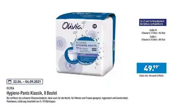 Aldi Nord Olivia Hygiene-pants Klassik, 8 Beutel Angebot