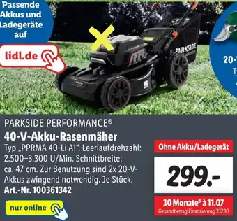 Lidl Parkside Performance 40 V Akku Rasenmäher PPRMA 40-Li A1 Angebot