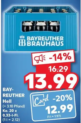 Kaufland Bayreuther Hell 20x0,33 L Fl. Angebot