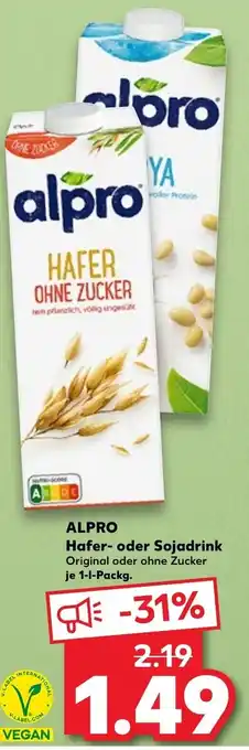 Kaufland Alpro Hafer oder Sojadrink 1 L Packg. Angebot