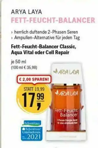 Reformhaus Bacher Arya Laya Fett-feucht-balancer Angebot