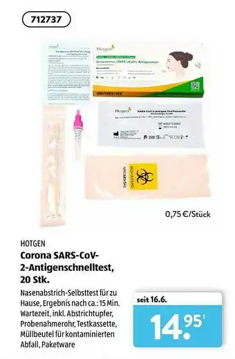 Aldi Süd Hotgen Corona Sars-cov-2-antigenschnelltest, 20 Stk Angebot