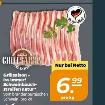 NETTO Grillsaison Schweinbauchstreifen Natur Angebot