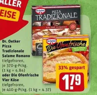 REWE City Dr. Oetker Pizza Tradizionale Salame Romano 370g oder Die Ofenfrische Vier Käse 410g Angebot