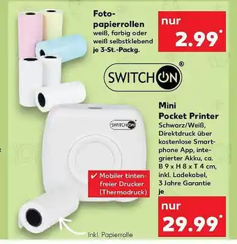 Kaufland Switch on fotopapierrollen oder mini pocket printer Angebot