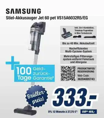 Expert Bening Samsung Stiel-akkusauger Jet 60 Pet Vs15a6032r5-eg Angebot