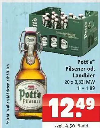 Getränkehaus Pott's Pilsener Od. Landbier Angebot