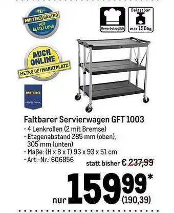 METRO Metro professional faltbarer servierwagen gft1003 Angebot