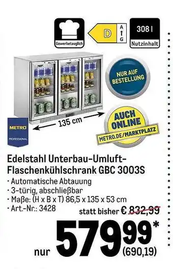 METRO Metro professional edelstahl unterbau-umluft-flaschenkühlschrank gbc3003s Angebot