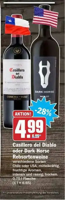 Hit Casillero Del Diablo Oder Dark Horse Rebsortenweine Angebot