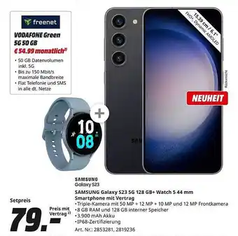 MediaMarkt Samsung galaxy s23 5g 128 gb+ watch 5 44 mm smartphone mit vertrag Angebot