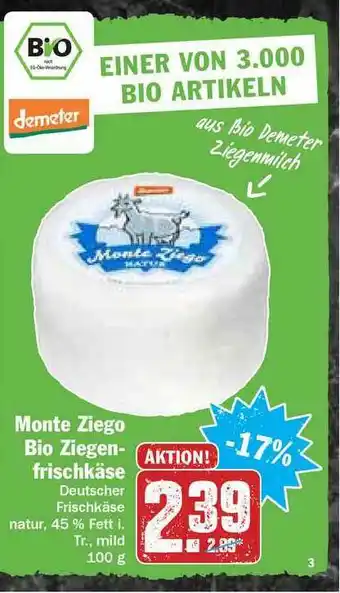 Hit Monte Ziego Bio Ziegenfrischkäse Angebot