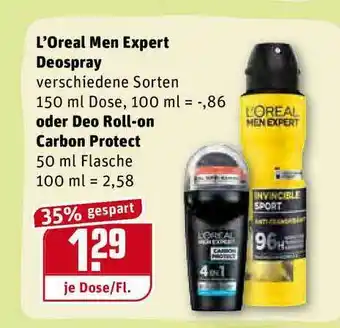 REWE Kaufpark L'oreal Men Expert Deospray Oder Deo Roll On Carbon Protect Angebot