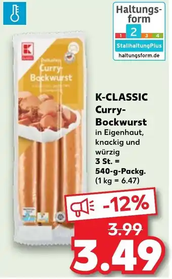 Kaufland K-Classic Curry Bockwurst 540 g Packg. Angebot