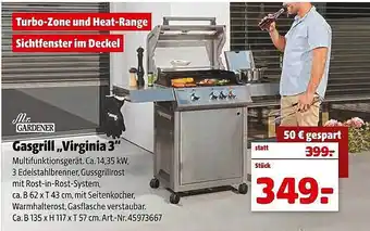 Hagebau Mr. gardener gasgrill „virginia 3“ Angebot