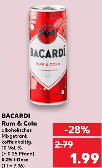 Kaufland Bacardi Rum & Cola 0,25 L Dose Angebot