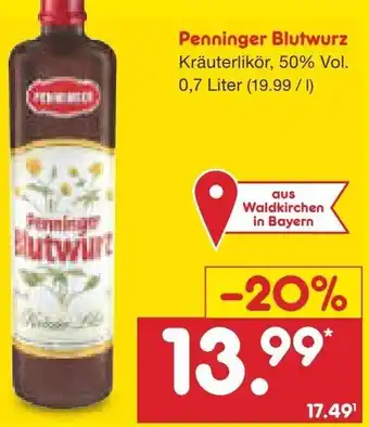 Netto Marken-Discount Penninger Blutwurz 0,7 Liter Angebot