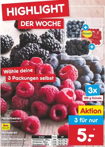 Netto Marken-Discount Heidelbeeren, Driscoll's Himbeeren oder Brombeeren 3x125 g Schale Angebot