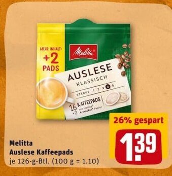 REWE City Melitta Auslese Kaffeepads 126g Angebot