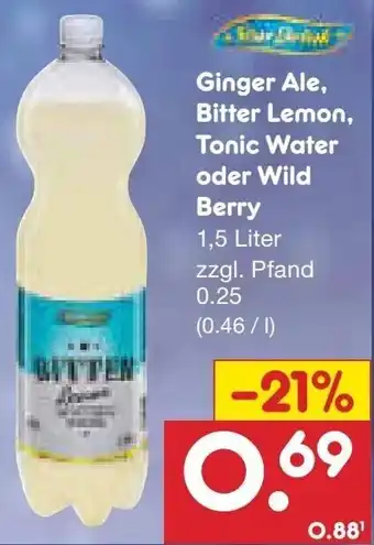 Netto Marken-Discount Ginger Ale, Bitter Lemon, Tonic Water oder Wild Berry 1,5 Liter Angebot