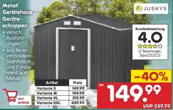 Netto Marken-Discount Juskys Metall Gerätehaus Geräteschuppen Angebot