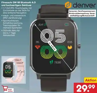 Netto Marken-Discount Denver Fitnessuhr SW-181 Bluetooth 4.0 und hochwertigem Gehäuse Angebot
