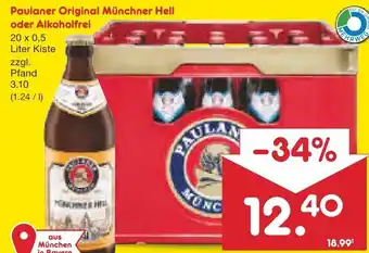Netto Marken-Discount Paulaner Original Münchner Hell oder Alkoholfrei 20x0,5 Liter Kiste Angebot