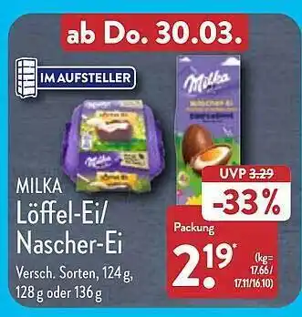 Aldi Nord Milka löffel-ei oder nascher-ei Angebot