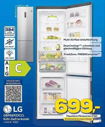 Euronics Berlet Lg gbp62pzxcc1 kühl- gefrierkombi Angebot