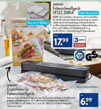 Aldi Nord Ambiano folienschweißgerät vfs22-03854 oder ersatzfolien für folienschweißgerät Angebot