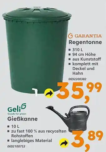 Globus Baumarkt Garantia regentonne oder geli gießkanne Angebot