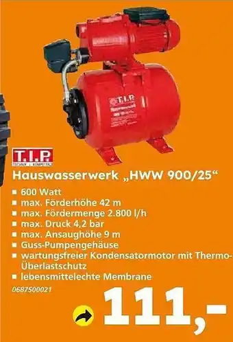 Globus Baumarkt Tip hauswasserwerk hww900.25 Angebot