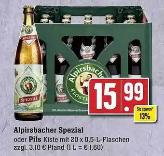 Scheck-in-Center Alpirsbacher spezial oder pils Angebot