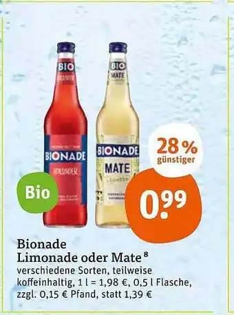 tegut Bionade limonade oder mate Angebot