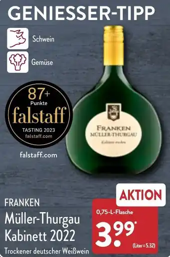 Aldi Nord Franken Müller Thurgau Kabinett 2022, 0,75 L Flasche Angebot