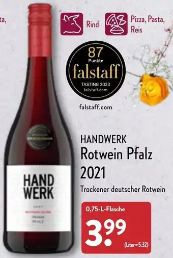 Aldi Nord Handwerk Rotwein Pfalz 2021, 0,75 L Flasche Angebot