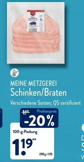 Aldi Nord Meine Metzgerei Schinken/Braten 100g Angebot