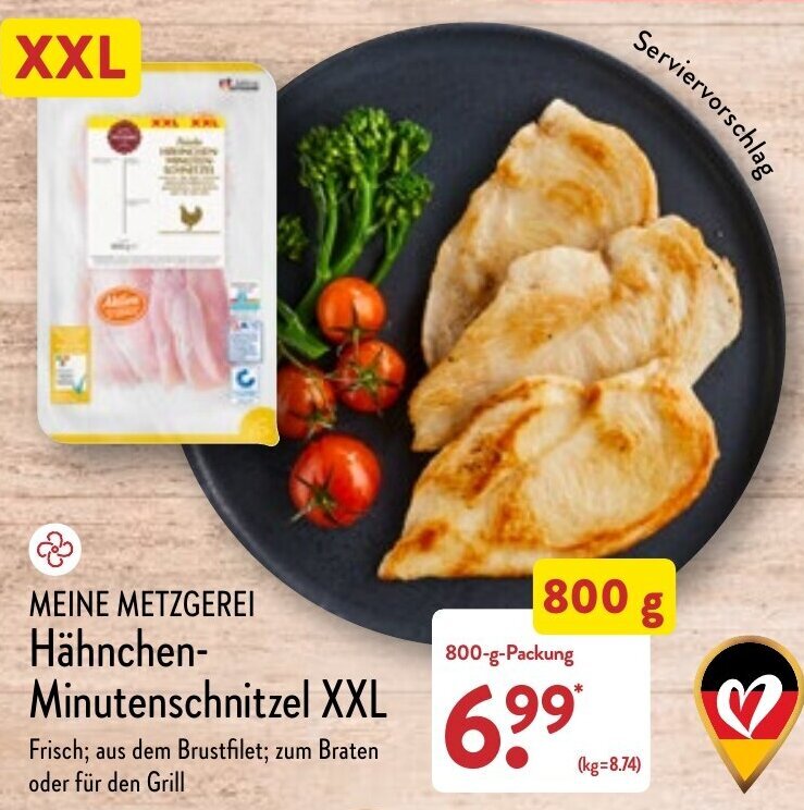 Meine Metzgerei Hähnchen Minutenschnitzel XXL 800 g Packung Angebot bei Aldi Nord