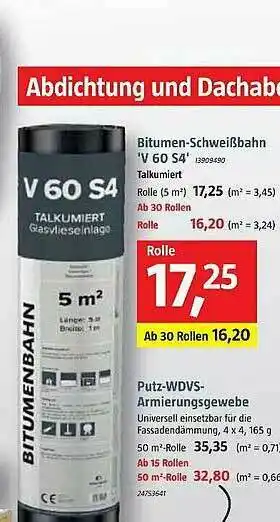 Bauhaus Bitumen-schweißbahn „v 60 S4” Oder Putz-wdvs-armierungsgewebe Angebot