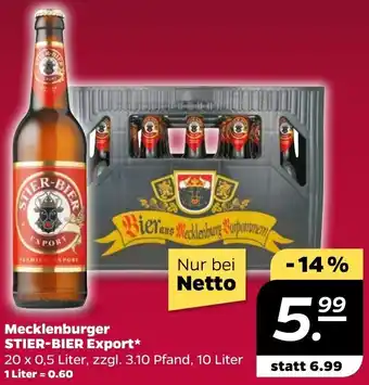 NETTO Mecklenburger Stier Bier Export 20x0,5 Liter Angebot