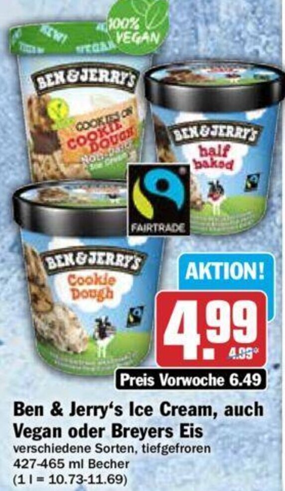 Ben & Jerry's Ice Cream, auch Vegan oder Breyers Eis 427465 ml Becher