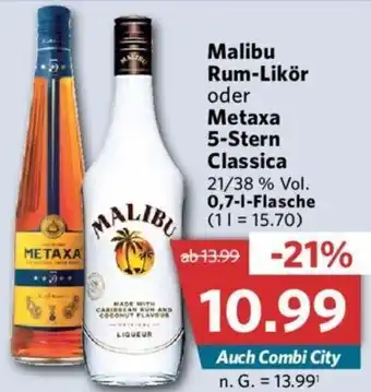 Combi Malibu Rum Likör oder Metaxa 5 Stern Classica 0,7 L Flasche Angebot