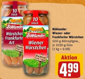 REWE Center Böklunder Wiener oder Frankfurter Würstchen 1030 g Glas Angebot