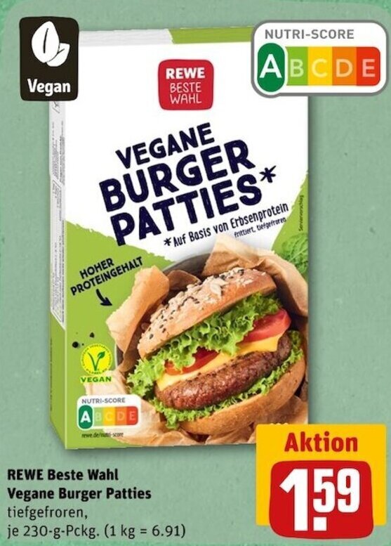 Rewe Beste Wahl Vegane Burger Patties 230 g Pckg. Angebot bei REWE Center