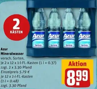 REWE Center Azur Mineralwasser 2x12x1 L-Fl. Kasten Angebot
