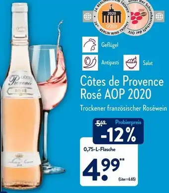 Aldi Nord Côtes de Provence Rosé AOP 2020, 0,75L Angebot