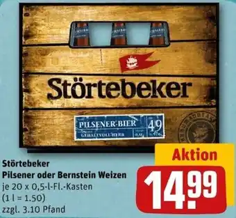 REWE Center Störtebeker Pilsener oder Bernstein Weizen 20x0,5 L-Fl. Kasten Angebot